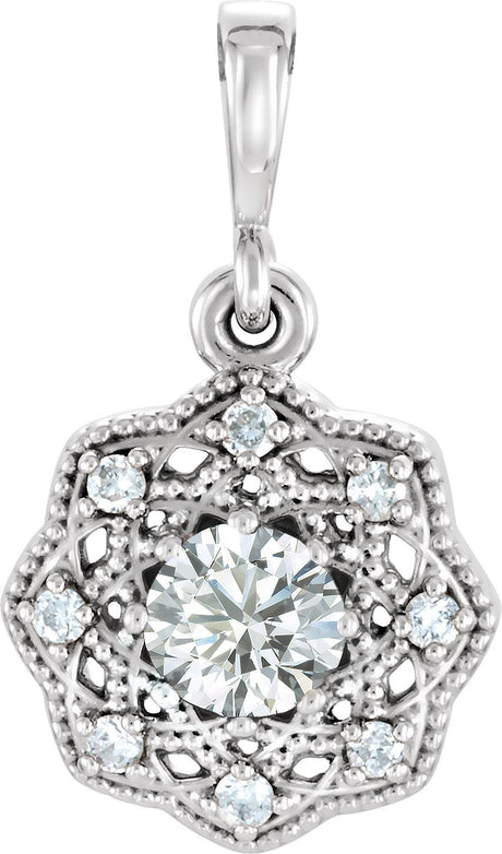 14K Gold Round Natural Diamond Halo-Style Pendant - White Gold