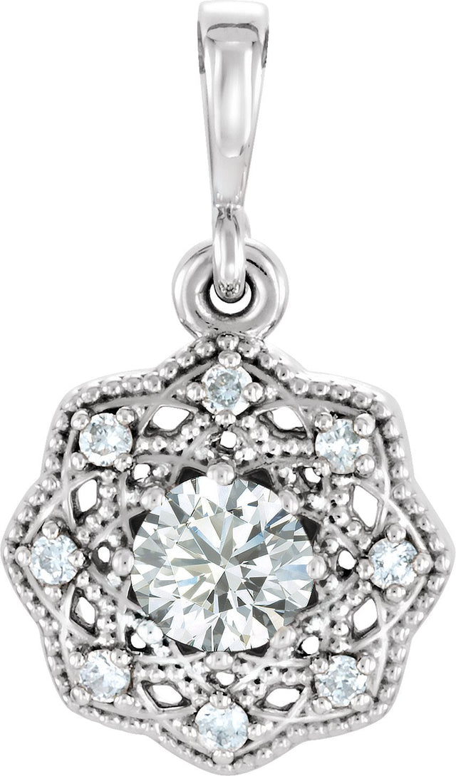 14K Gold Round Natural Diamond Halo-Style Pendant - White Gold
