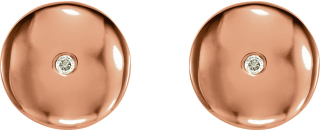 14K Gold Round Natural Diamond Domed Circle Earrings - Rose Gold - view 2