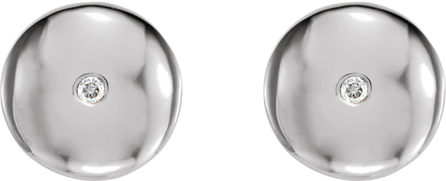 14K Gold Round Natural Diamond Domed Circle Earrings - White Gold - view 2