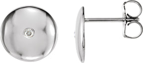 14K Gold Round Natural Diamond Domed Circle Earrings - White Gold