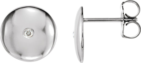 14K Gold Round Natural Diamond Domed Circle Earrings - White Gold