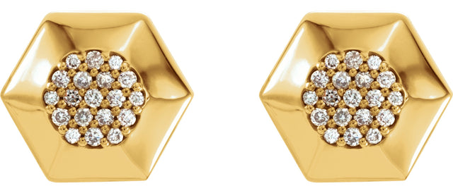 14K Gold Round Natural Diamond Geometric Cluster Earrings - Yellow Gold - view 2