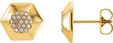 14K Gold Round Natural Diamond Geometric Cluster Earrings - Yellow Gold
