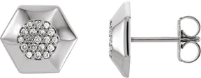 Platinum Round Natural Diamond Geometric Cluster Earrings