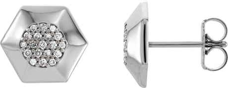 14K Gold Round Natural Diamond Geometric Cluster Earrings - White Gold