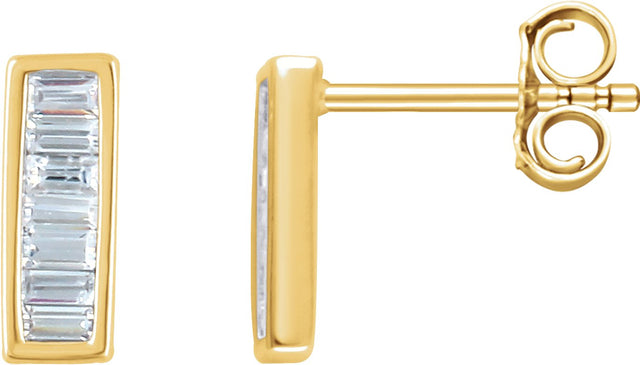 14K Gold Natural Diamond Baguette Bar Earrings - Yellow Gold