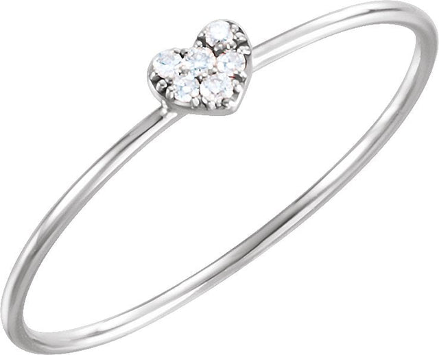 14K Gold Round Natural Diamond Petite Heart Cluster Ring - White Gold