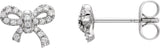 14K Gold Round Natural Diamond Bow Earrings - White Gold