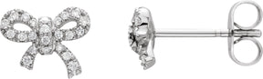 14K Gold Round Natural Diamond Bow Earrings - White Gold