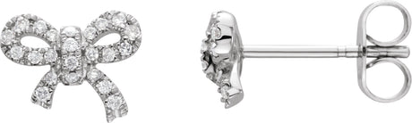 14K Gold Round Natural Diamond Bow Earrings - White Gold