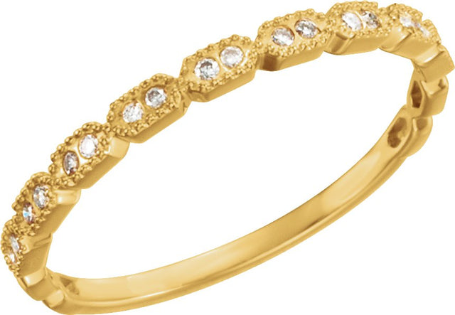 14K Gold Round Natural Diamond Milgrain Stackable Ring - Yellow Gold