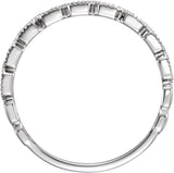 14K Gold Round Natural Diamond Milgrain Stackable Ring - White Gold - view 2
