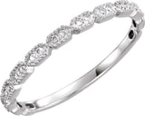 14K Gold Round Natural Diamond Milgrain Stackable Ring - White Gold