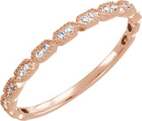 14K Gold Round Natural Diamond Milgrain Stackable Ring - Rose Gold