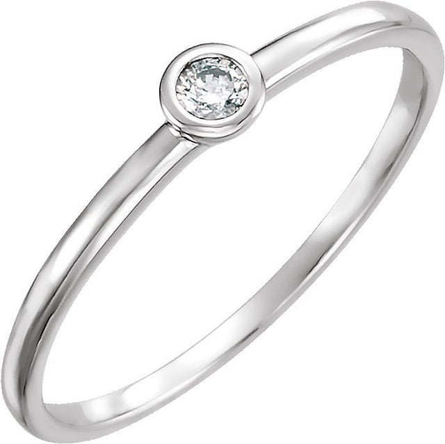 14K Gold Round Natural Diamond Bezel-Set Solitaire Ring – 2.5mm Stones - White Gold