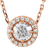 14K Gold Round Lab-Grown Diamond Halo-Style Necklace or Pendant – up to 1/4 CTW - Rose Gold