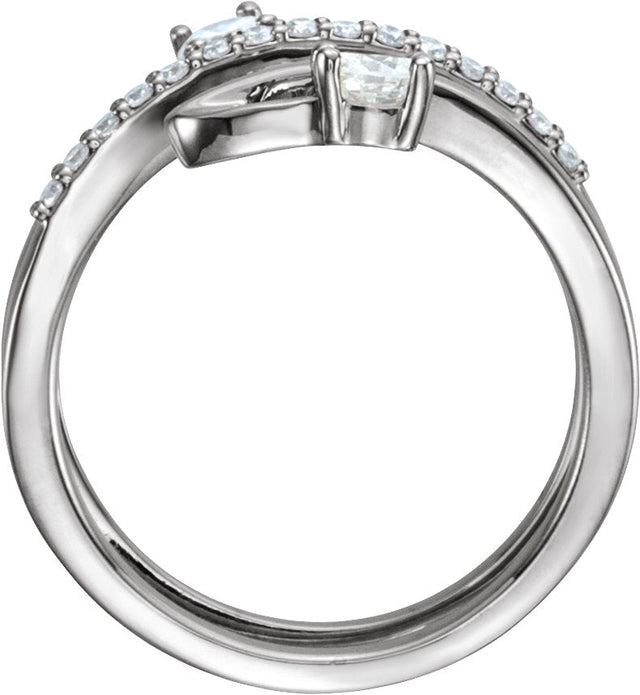 14K Gold Round Natural Diamond Accented Freeform Ring - White Gold - view 2