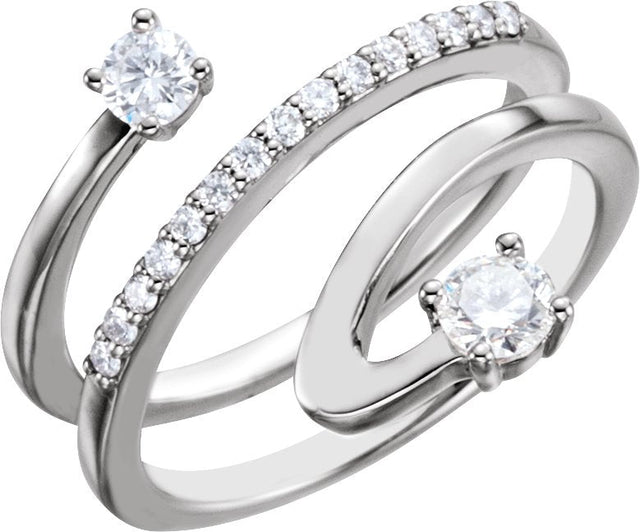 Platinum Round Natural Diamond Accented Freeform Ring