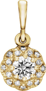 14K Gold Round Natural Diamond Halo-Style Pendant – 1/4 CTW - Yellow Gold