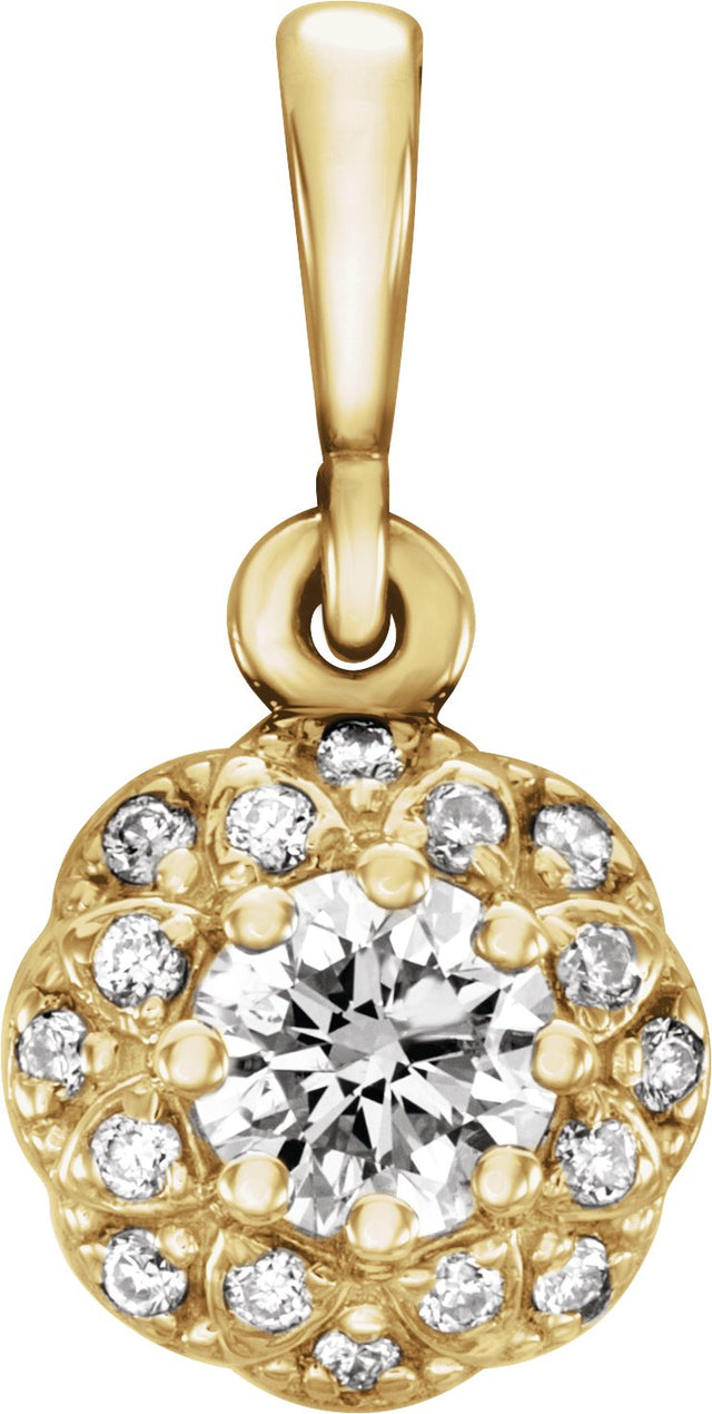 14K Gold Round Natural Diamond Halo-Style Pendant – 1/4 CTW - Yellow Gold
