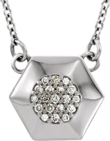 14K Gold Round Natural Diamond Geometric Cluster Necklace - White Gold