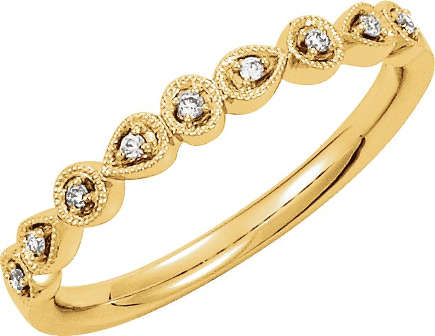 14K Gold Round Natural Diamond Vintage-Inspired Stackable Ring - Yellow Gold