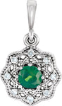 14K Gold Round Natural Emerald Halo-Style Pendant - White Gold
