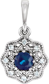 Platinum Round Natural Blue Sapphire Halo-Style Pendant