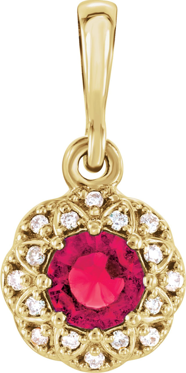 14K Gold Round Natural Ruby Halo-Style Pendant – 0.04 CTW - Yellow Gold