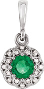 Platinum Round Natural Emerald Halo-Style Pendant – 0.04 CTW