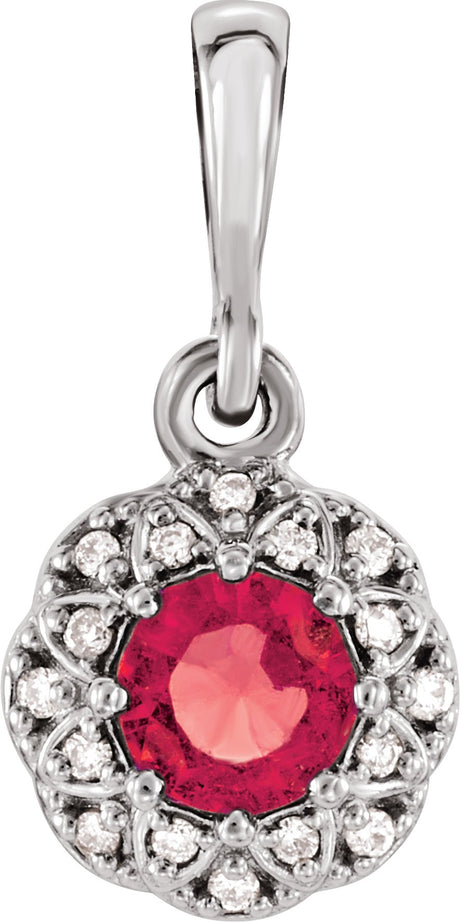 Platinum Round Natural Ruby Halo-Style Pendant – 0.04 CTW