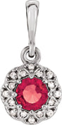 Platinum Round Natural Ruby Halo-Style Pendant – 0.04 CTW
