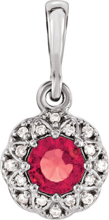 14K Gold Round Natural Ruby Halo-Style Pendant – 0.04 CTW - White Gold