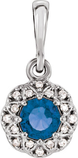 Platinum Round Natural Blue Sapphire Halo-Style Pendant – 0.04 CTW