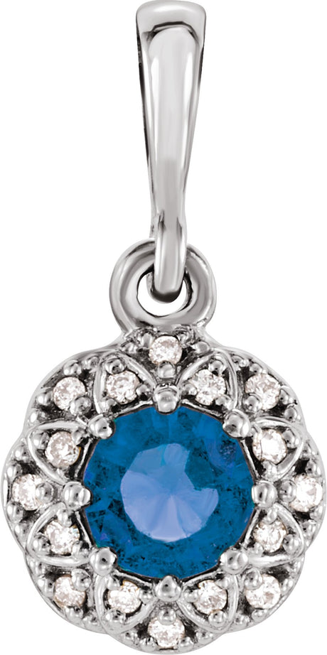 Platinum Round Natural Blue Sapphire Halo-Style Pendant – 0.04 CTW