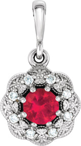 14K Gold Round Natural Ruby Halo-Style Pendant – 0.06 CTW - White Gold