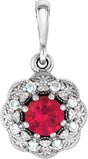14K Gold Round Natural Ruby Halo-Style Pendant – 0.06 CTW - White Gold