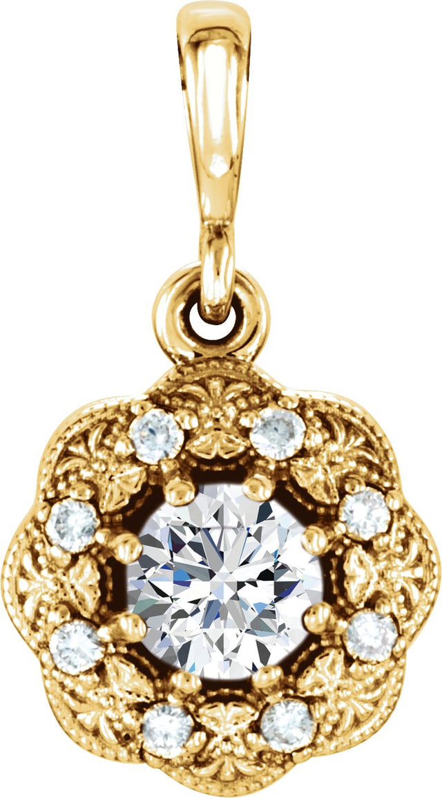 14K Gold Round Natural Diamond Halo-Style Pendant – 1/3 CTW - Yellow Gold