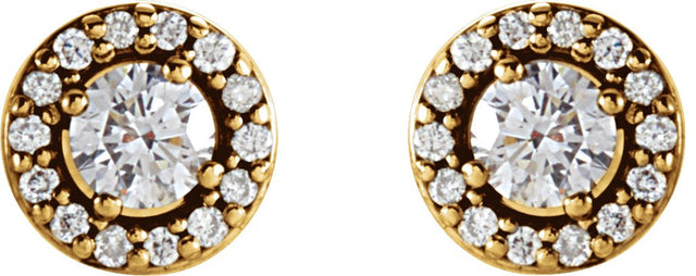 14K Gold Natural Diamond Round 4-Prong Halo-Style Earrings – 3-4mm Stones - Yellow Gold - view 2
