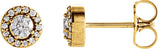 14K Gold Natural Diamond Round 4-Prong Halo-Style Earrings – 3-4mm Stones - Yellow Gold