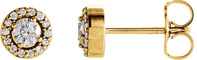 14K Gold Natural Diamond Round 4-Prong Halo-Style Earrings – 3-4mm Stones - Yellow Gold
