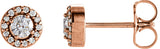 14K Gold Natural Diamond Round 4-Prong Halo-Style Earrings – 3-4mm Stones - Rose Gold