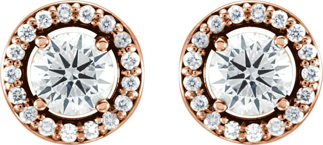 14K Gold Lab-Grown Diamond Round 4-Prong Halo-Style Earrings – 4mm Stones - Rose Gold - view 2