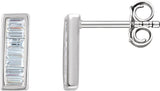 14K Gold Natural Diamond Baguette Bar Earrings - White Gold
