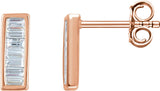 14K Gold Natural Diamond Baguette Bar Earrings - Rose Gold