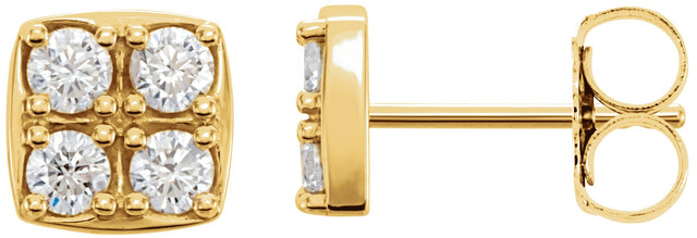 14K Gold Round Natural Diamond Cluster Earrings – 2.5mm Stones - Yellow Gold
