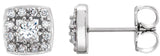 14K Gold Square Natural Diamond Halo-Style Earrings - White Gold