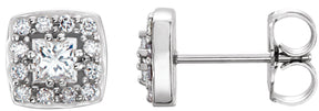 14K Gold Square Natural Diamond Halo-Style Earrings - White Gold