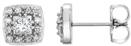 14K Gold Square Natural Diamond Halo-Style Earrings - White Gold